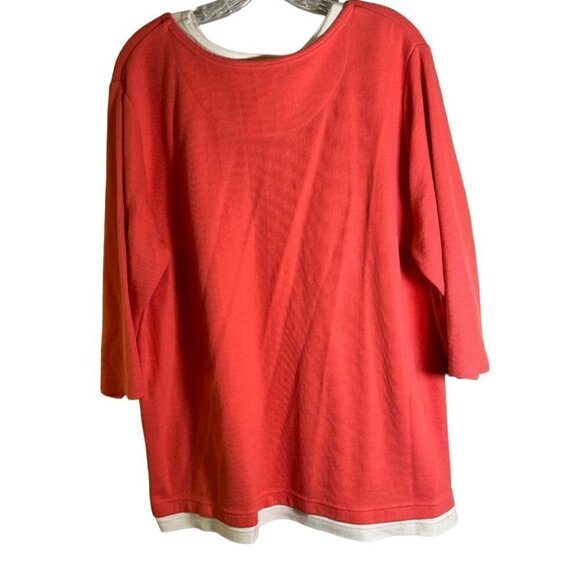 SPORTS Savvy Women's Vintage Flower Embroidered Coral & White 3/4 Sleeve Size 1X - Picture 8 of 11